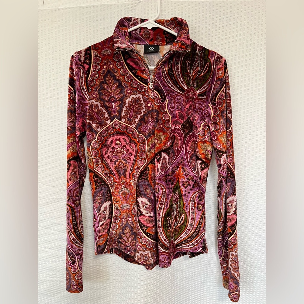 Bogner Women’s Multicolor Paisley Velvet Zip Top Collared Long Sleeve